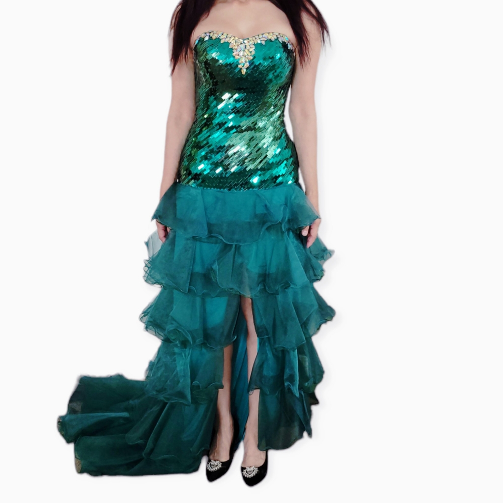 New Green Strapless Embellished Prom Dress Size 4